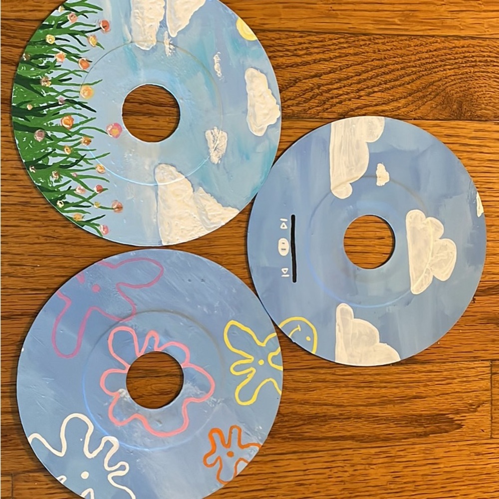 3 blue record paintings
